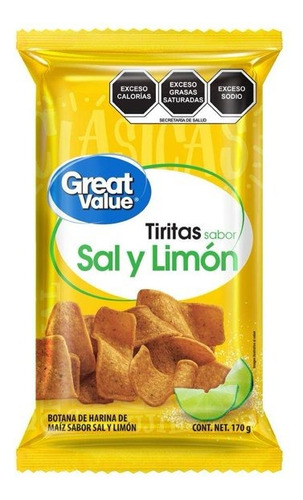 Botana Great Value Tiritas Sal Y Limón 170 G
