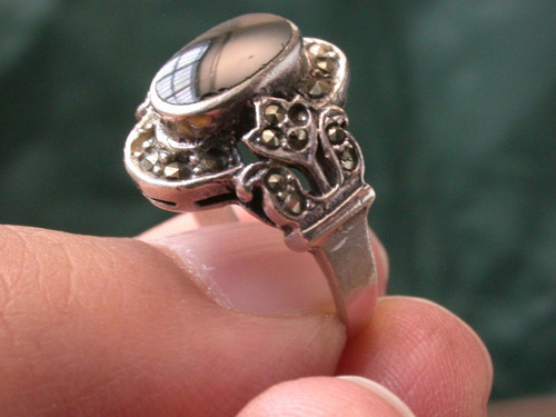 Luli Anillo Plata 925 Marquesitas Antiguo Piedra Onix
