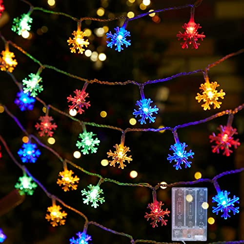 Cadena De Luces De Copos De Nieve De Navidad 40 Led, Fu...