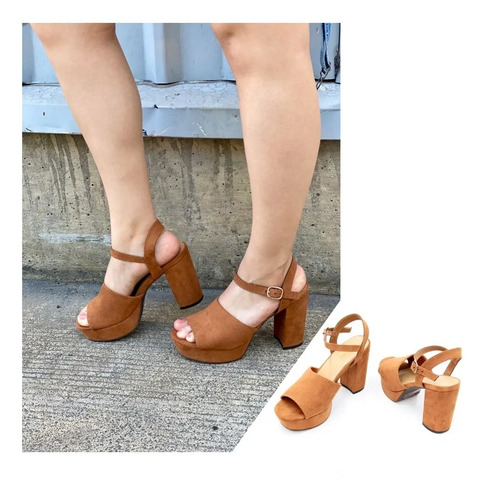 Zapatilla Tacon Alto Camel Cafe Grueso Gamuza Pulsera Bamboo | Envío gratis