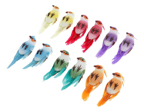 12 Piezas Loros Aves Artificiales De Plumas Pájaros De