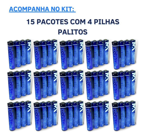 Kit 12 Pilhas Aa Normal Comum Aaa Palito 3 Cartelas C/4 Un