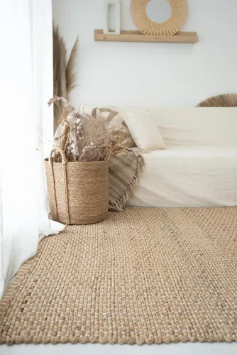 Alfombra De Yute Y Algodon India 70x120 Trenzada Decorativa