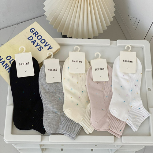 Calcetines Casuales De Algodón Para Mujer Con Lunares De Col