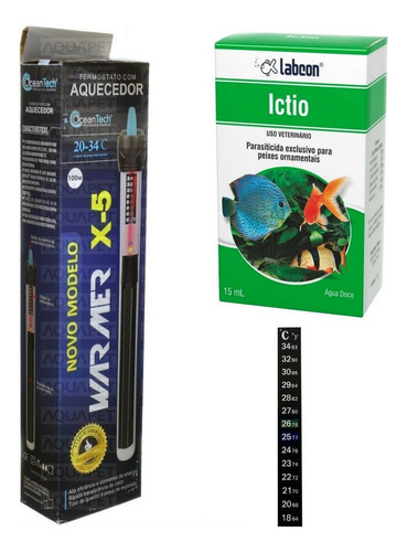 Kit Termostato 100w 220v Ocean Tech+ Ictio 15ml + Termômetro