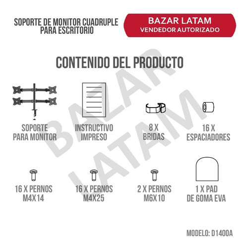 Soporte 4 Monitores Tv Led Lcd Para Escritorio 13 A 27