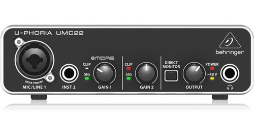 Interfaz Behringer Umc22 U-phoria Preamp Midas 2 Canales 