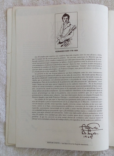 Partitura Guitarra Fernando Sor 20 Estudios Andres Segovia (Usado)