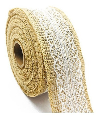 Fita De Juta Com Renda 6cm Larg X 9,5m - Natural Cor Marrom