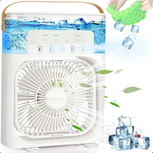 Ventilador Portátil Con Iluminación, Humidificador, Estructura De Aire Acondicionado, Color Verde, Diámetro 25 Cm, Material De La Hoja: Plástico, Número De Aspas: 3, 110 V/220 V