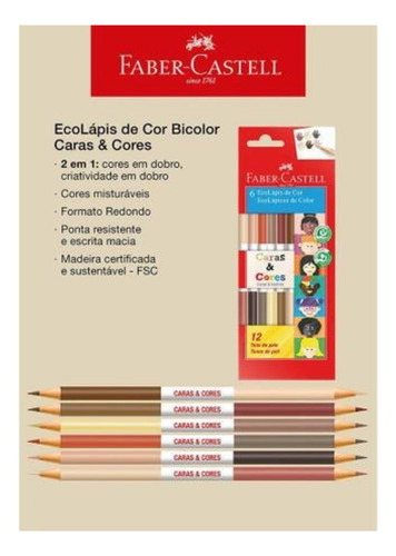 Kit Faber Castell Caras E Cores Lápis De Cor 12 Tons De Pele