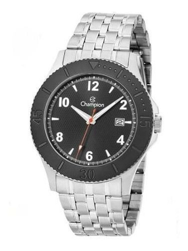 Relogio Social Prata Mostrador Preto Champion Ca31417t Nf