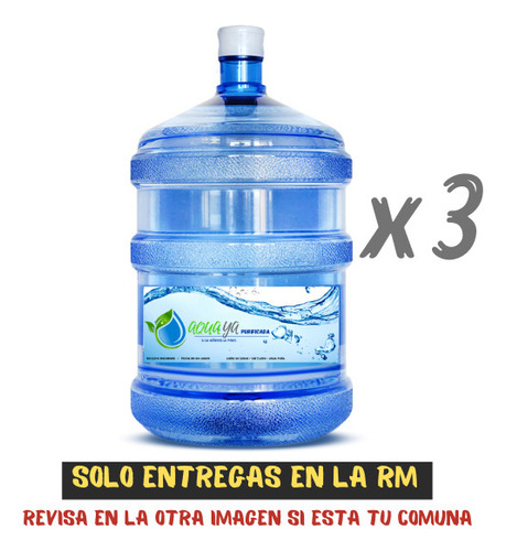 Agua Purificada Recarga Bidon 20 Lts, Solo Rm (3 Unidades)