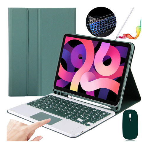 Funda C/teclado+mouse+lápiz P/iPad Pro11/ Air5/4 10.9, Verde