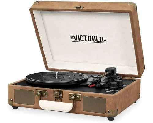 Tocadiscos Vintage Portafolio Victrola Portatil Bluetooth Color Celeste