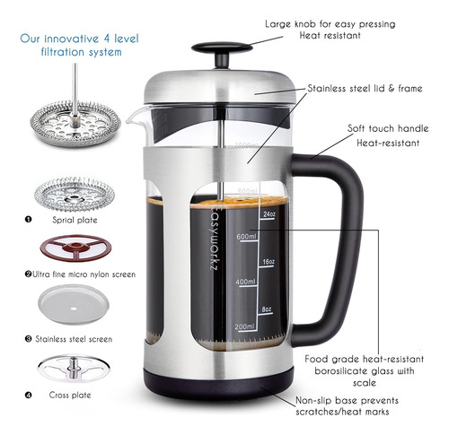 Easyworkz Prensa Francesa De Acero Inoxidable 34 Oz...