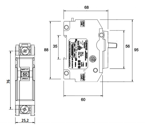 Disjuntor Monofásico 50a Asm1 Unipolar Nema 50/60hz Soprano