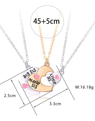 V Set 3 Collares Para Hermanas Dije Corazón Big Middle
