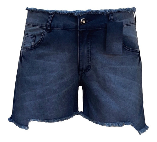 Short Jeans Feminino Barra Simétrica Cós Desfiado Plus Size