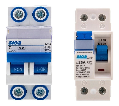 Combo Termica 10a 15a 25a 32a + Disyuntor 25a Bipolar Sica