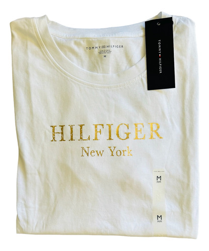 Remera Tommy Hilfiger Con Logo En Dorado Para Mujer Nueva!!