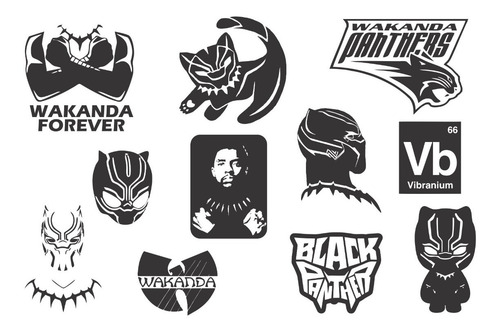 Kit 10 Adesivos Pantera Negra Wakanda Forever Vibranium Dora