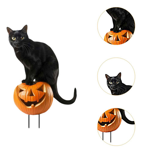 2 Figurita De Gato Para Jardín, 18,9 X 28 Cm Calabaza De