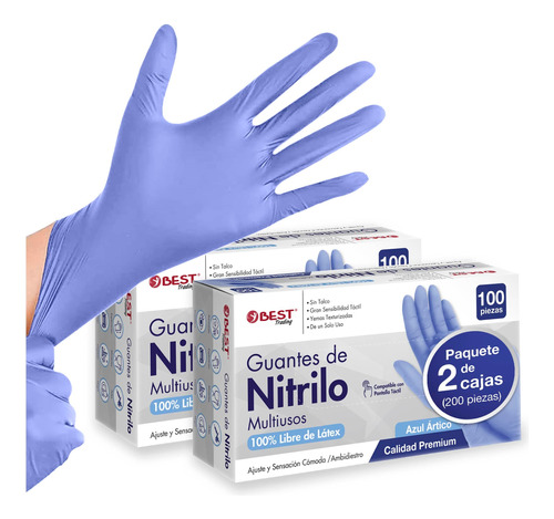 200 Guantes Premium Azul Claro Nitrilo Libre Látex Sin Polvo