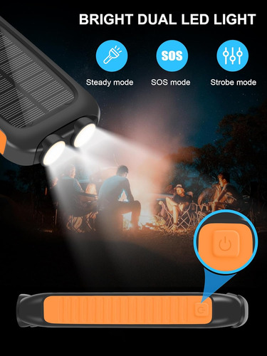 Cargador Solar Impermeable Portátil Con Linterna Led Para Us
