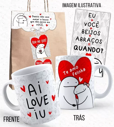 Caneca Namorados Amor Love Flork Casal Meme Cerâmica 325ml