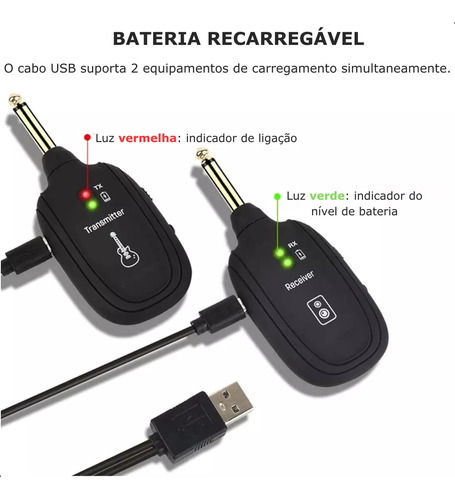 Receptor Transmissor Sem Fio P10 Para Guitarra E Baixo C