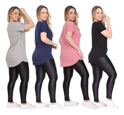 Kit 4 Bata Camiseta Compridas Fitness Sobre Legging Academia