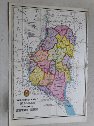 Lamina Coleccion De Mapas Billiken Provincia Entre Rios 1931