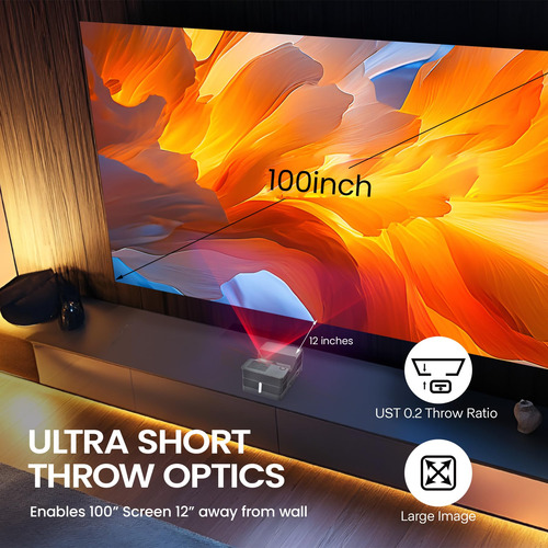 Proyector Láser 4k Tiro Ultra Corto 1100 Ld Wifi Y Bluetooth Negro