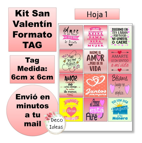 Imagen 2 de 4 de Kit Imprimible A Color Pdf2 San Valentín Tarjetas Etiquetas
