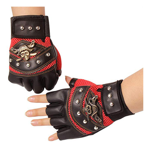 Guantes Punk Half Finger, 1 Par De Remaches De Piel Artifici