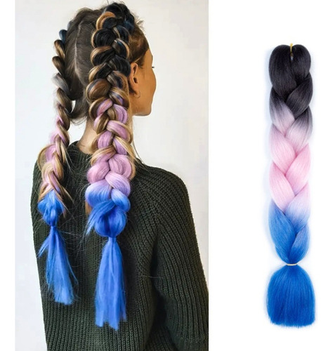 Extensiones 100% De Kanekalon Puro Para Trenzas Africanas Color Negro Rosa Azul