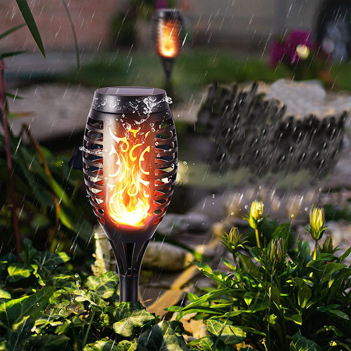 12 Luces Led Solares Para Jardín Con Efecto De Llama
