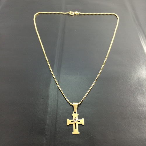 Promoção Colar Folheado Ouro 18k C/ Crucifixo Pedra 