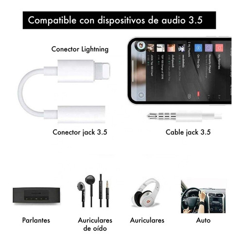 Imagen 6 de 10 de Adaptador Auricular - Compatible iPhone Lightning 3.5mm Jack