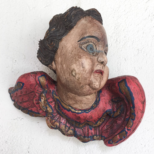 Imagem 2 de 10 de Arte Sacra Antigo Par Escultura Anjo Querubim Madeira