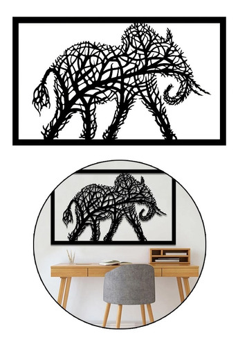 Cuadro Decorativo Madera Mdf Minimalista Elefante Ramificado