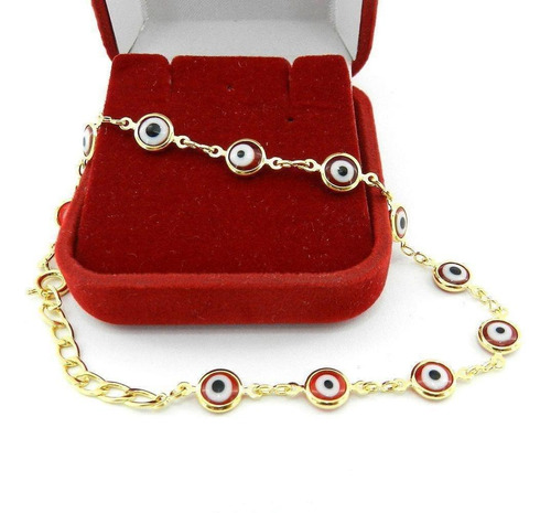 Pulseira Feminina 18cm Olho Grego 6mm Folheada Ouro Pl335