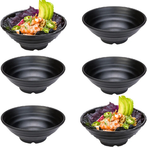 6 Tigela Japonesa Bowl Oriental Melamina 350ml Cumbuca Preto