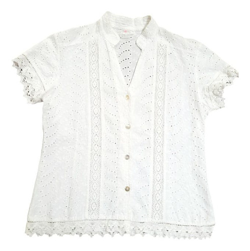 Camisa Manga Corta Con Detalles Bordados Y Broderie Blanca