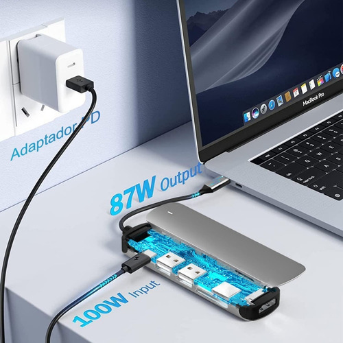 Imagen 2 de 9 de Hub Adaptador Usb3.0 Tipo C 6 En 1 Hdmi Para Macbook Windows