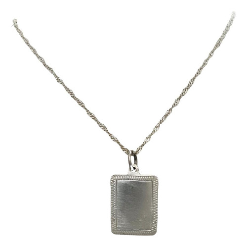 Cadena Plata 45cm Y Medalla Plata Rectangular (c463) 