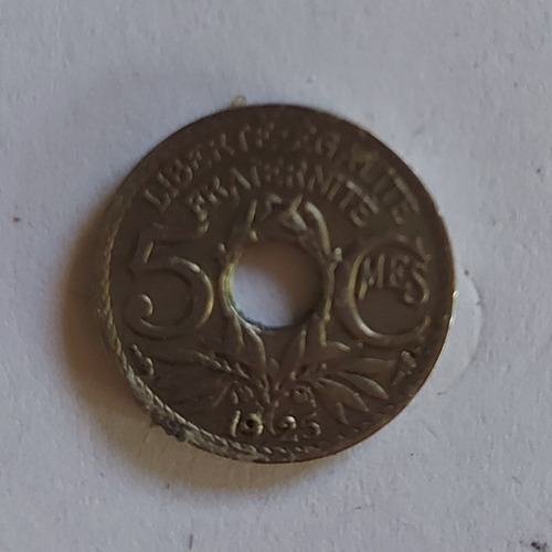 Antigua Moneda Francesa. 5 Centimes (1925). (Usado)