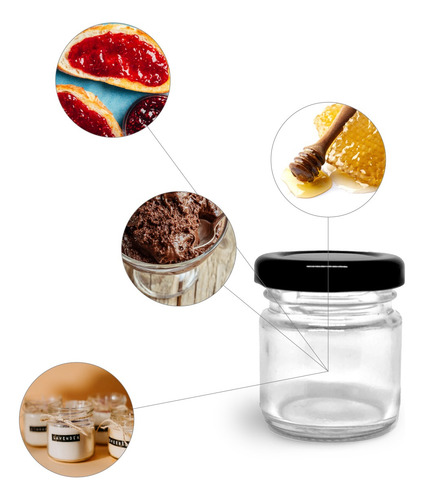 20 Potes Vidro Geleinha 40ml Lembrancinhas Doces Tp Preta