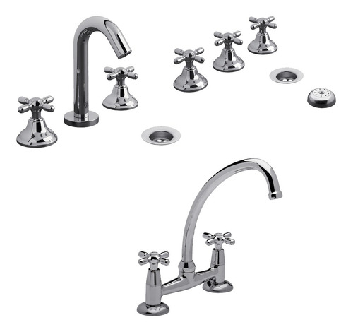 Combo Griferia Fv Newport Lavatorio Bidet Cocina Cruz Cs1345